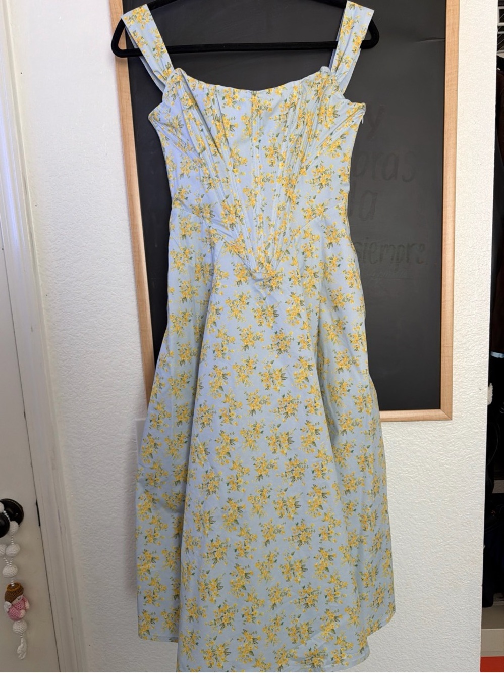 House of CB Light Blue Midi Dress with Yellow Floral Motif